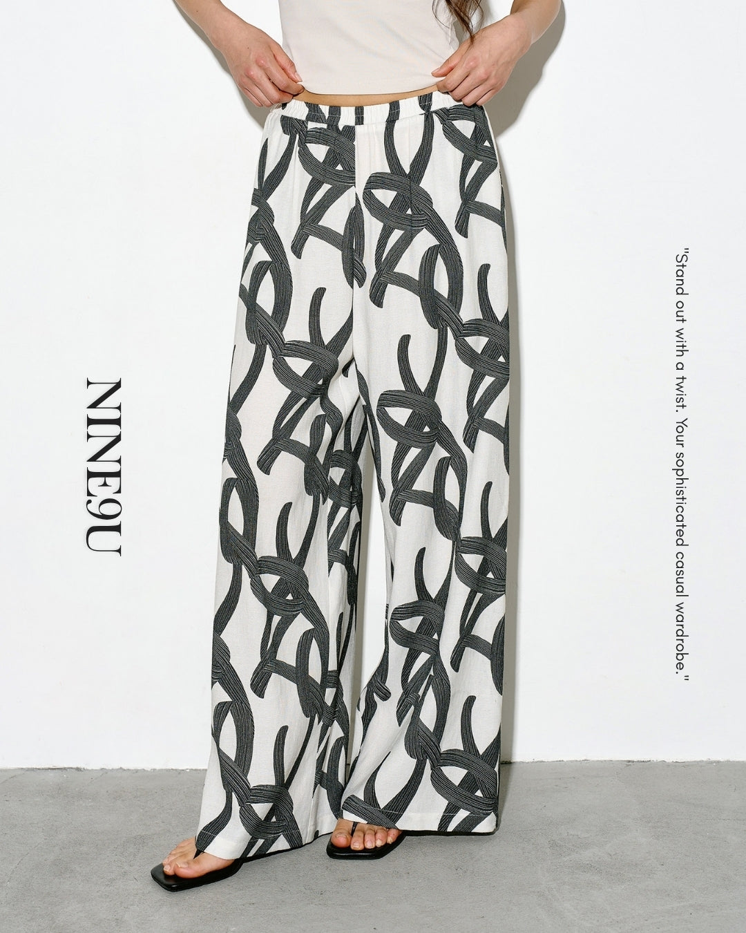 geometric print wide-leg pants【NINE0342】