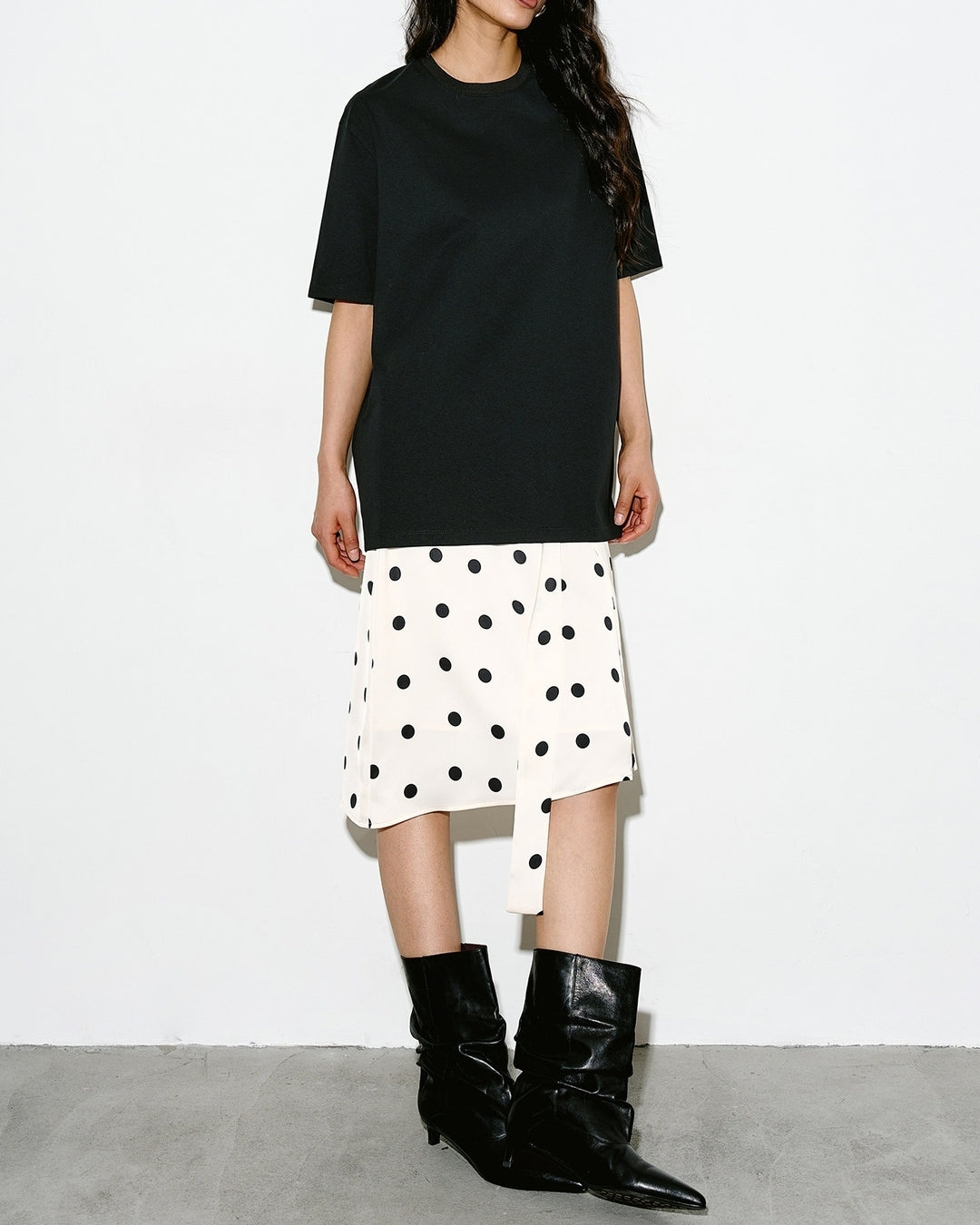 asymmetrical dot pattern ribbon skirt【NINE0345】