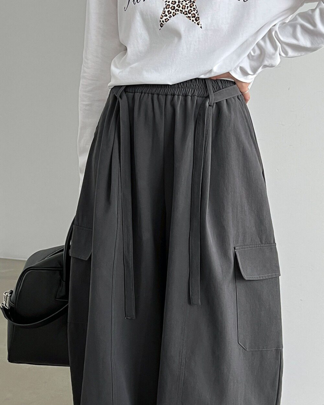 drawstring flap pocket cargo wide leg pants 2color 【NINE7321】