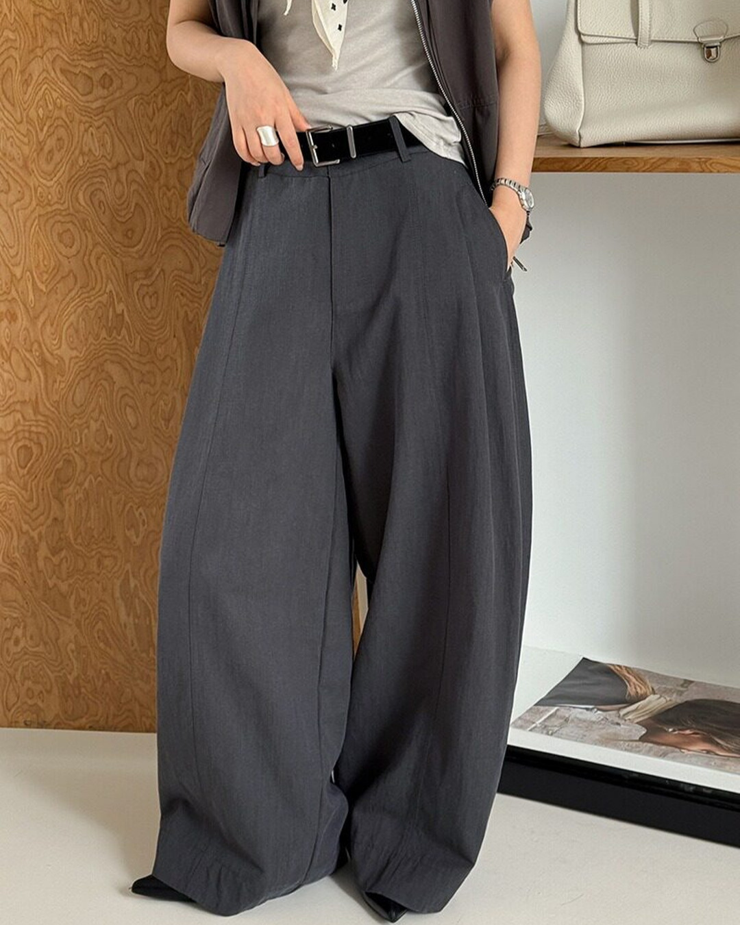 center seam wide leg slacks 2color 【NINE7313】