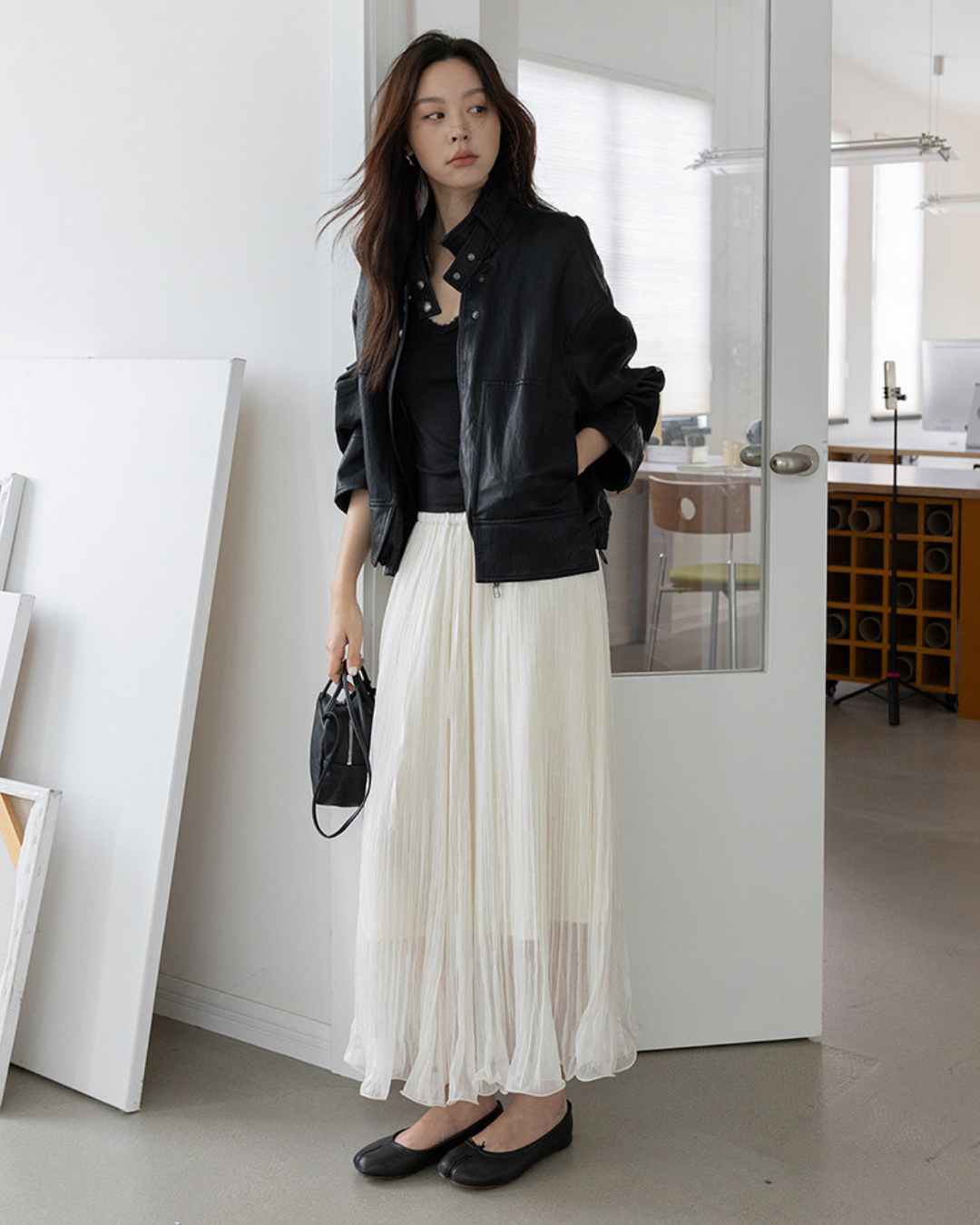 crinkled chiffon pleated long skirt 2color 【NINE7299】