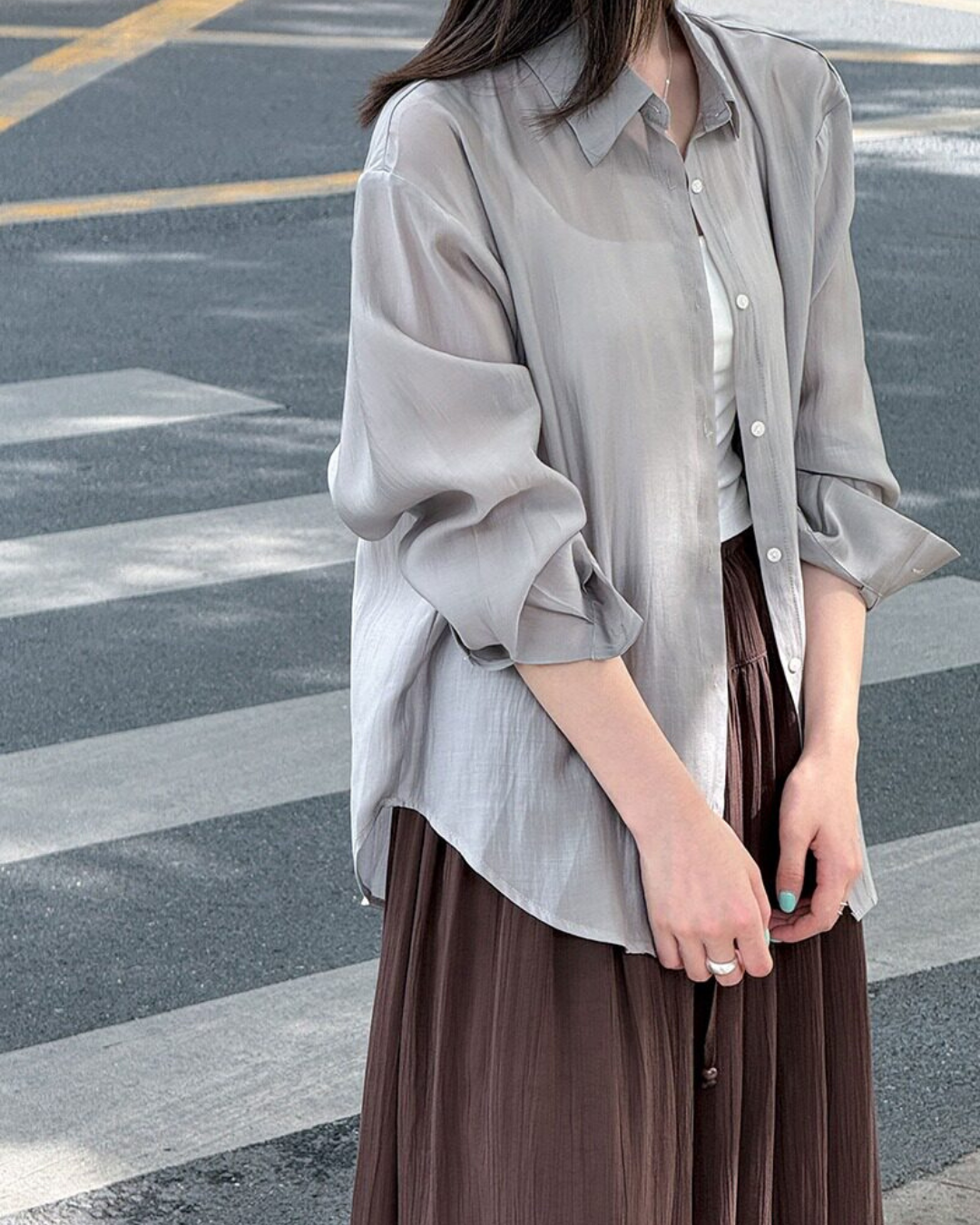 back button split sheer long sleeve shirt 5color 【NINE7319】