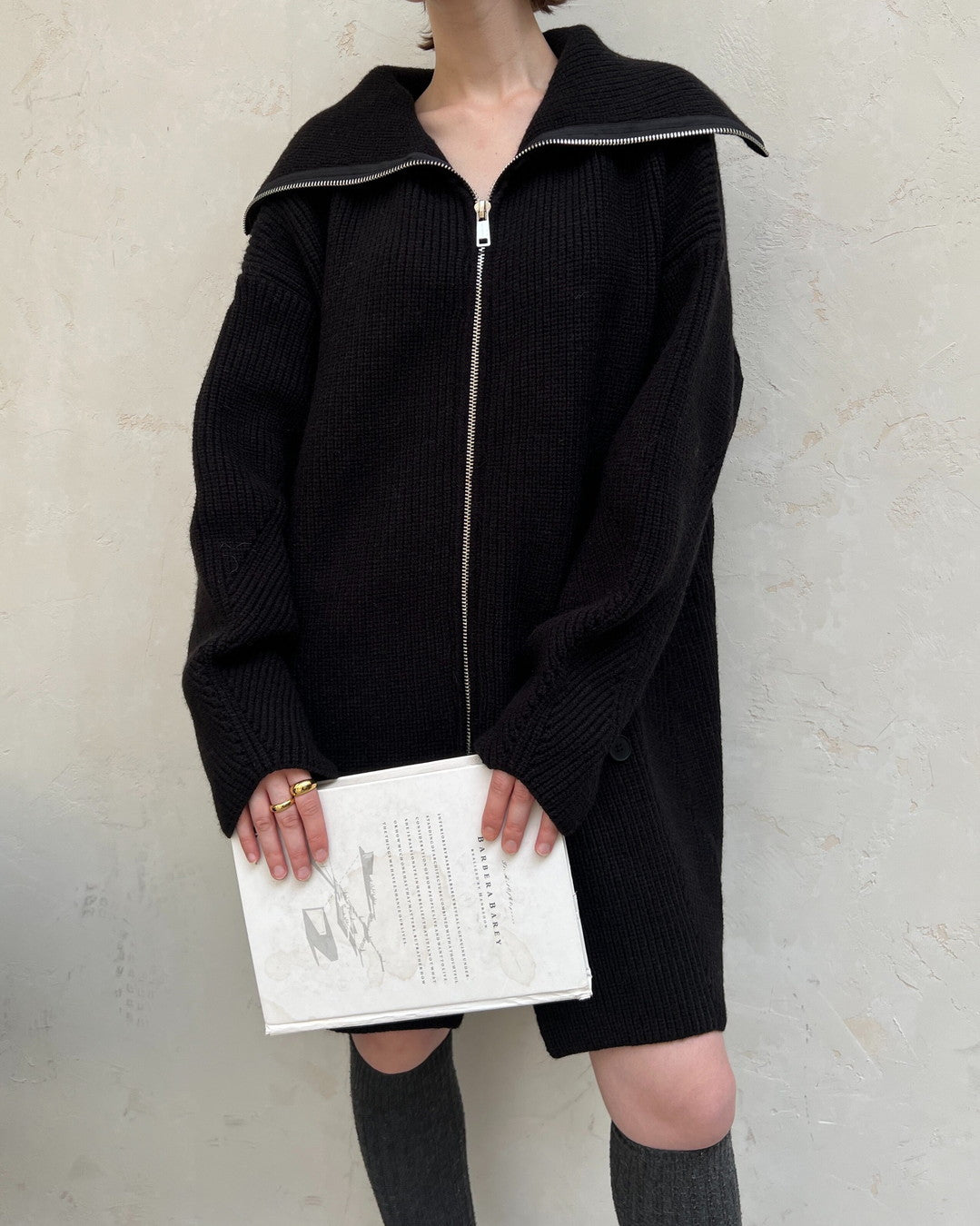 zip up neck knit cardigan jacket 2color 【NINE7271】