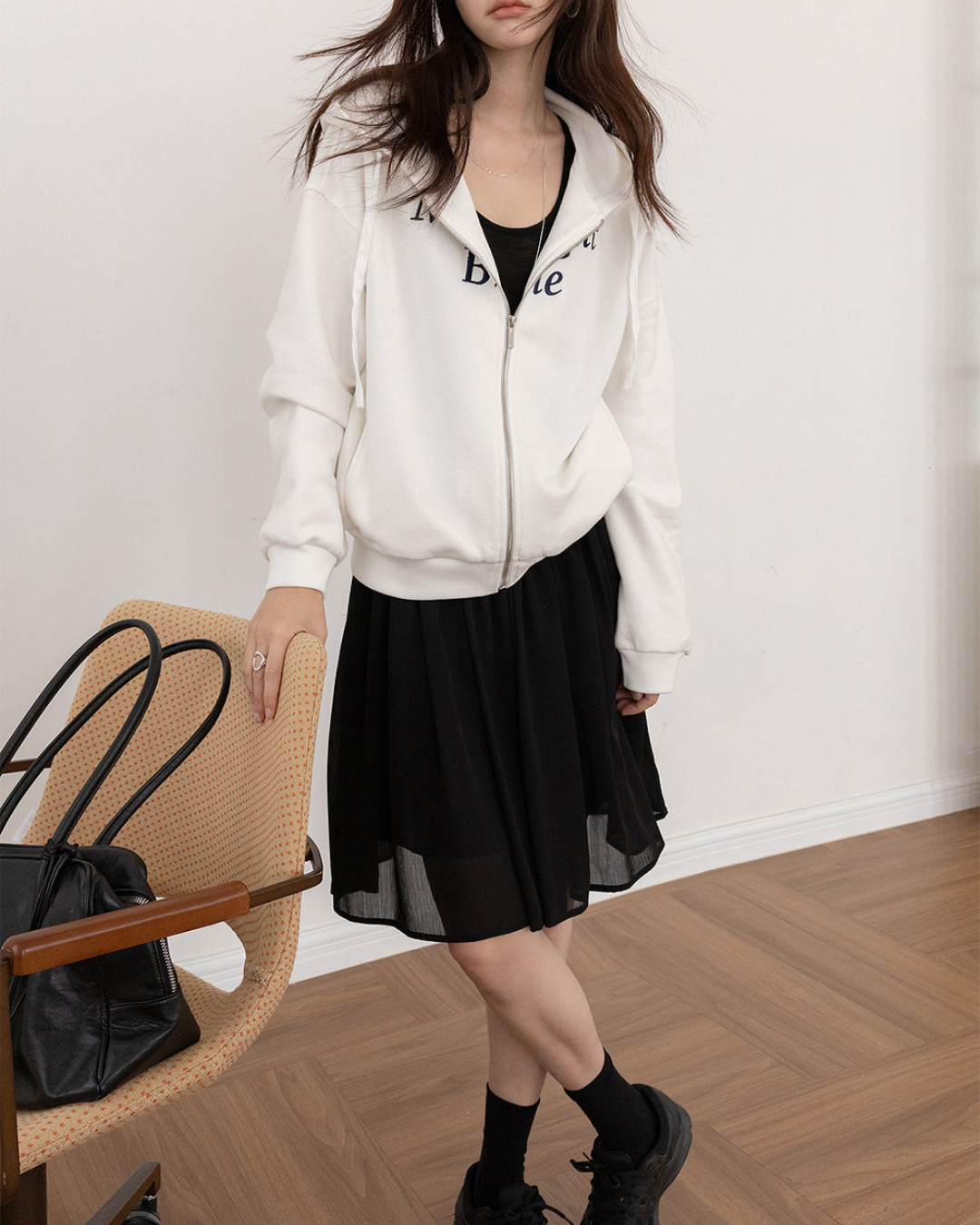 draped waist chiffon flare skirt 3color 【NINE7300】