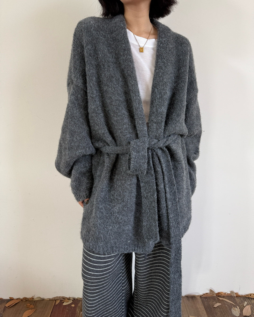 belted open front knit cardigan 2color 【NINE7272】