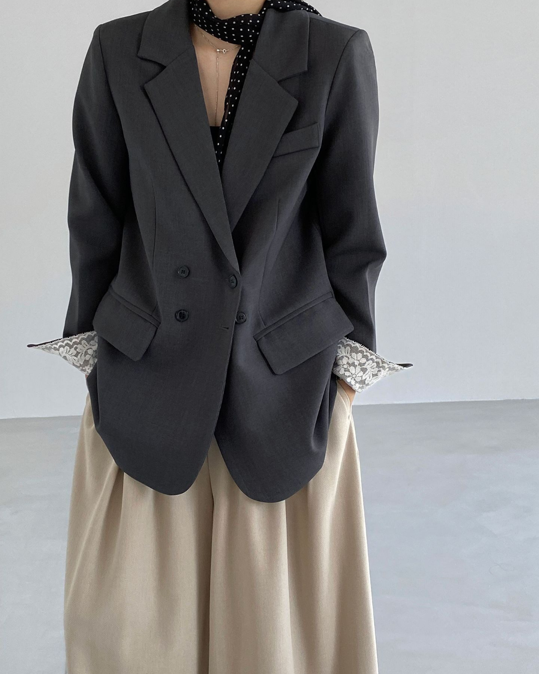 lace cuff double breasted tailored jacket 1color 【NINE7326】