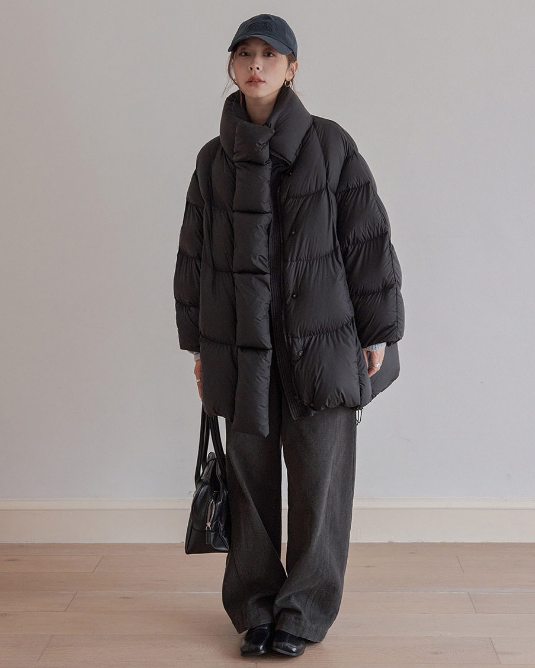 stand collar oversized puffer jacket 2color 【NINE7276】