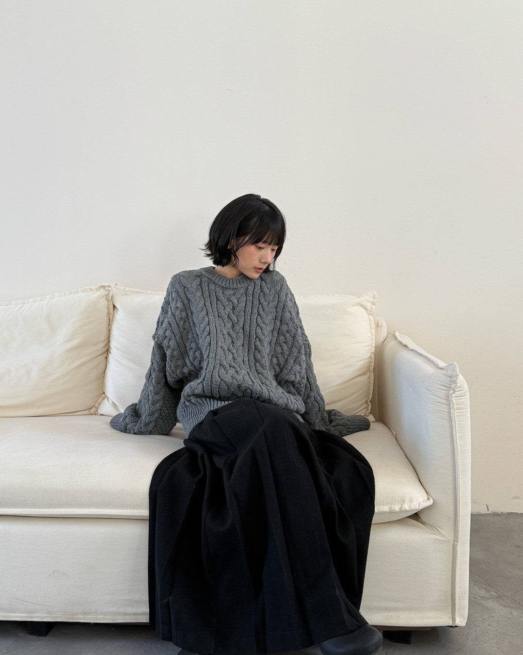 cable knit loose fit sweater 3color 【NINE7267】