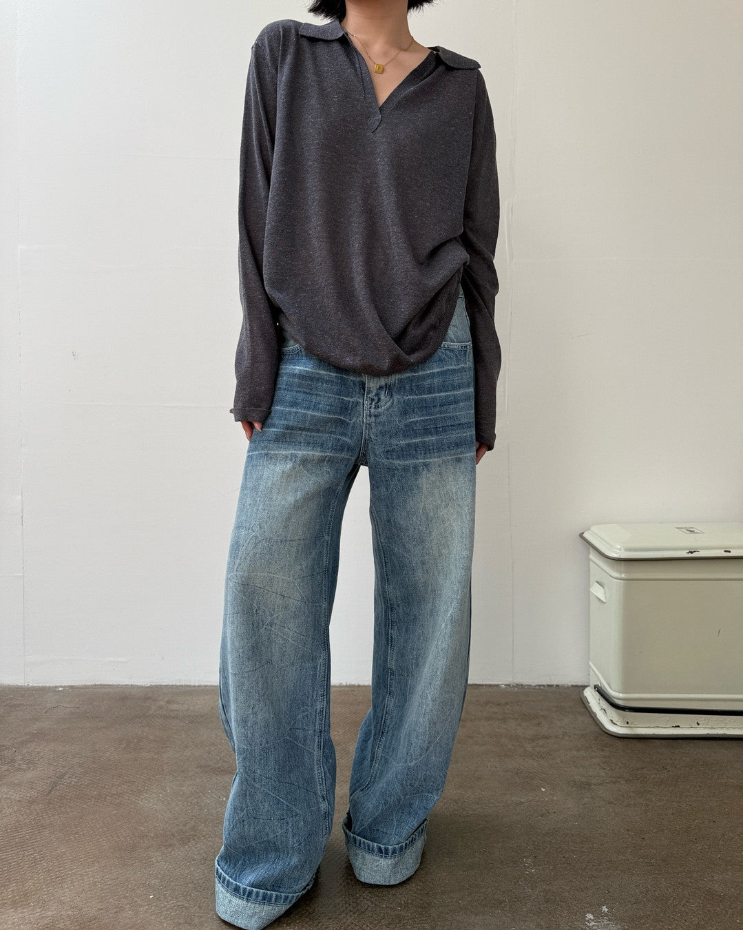 vintage washed wide denim pants 1color 【NINE7268】