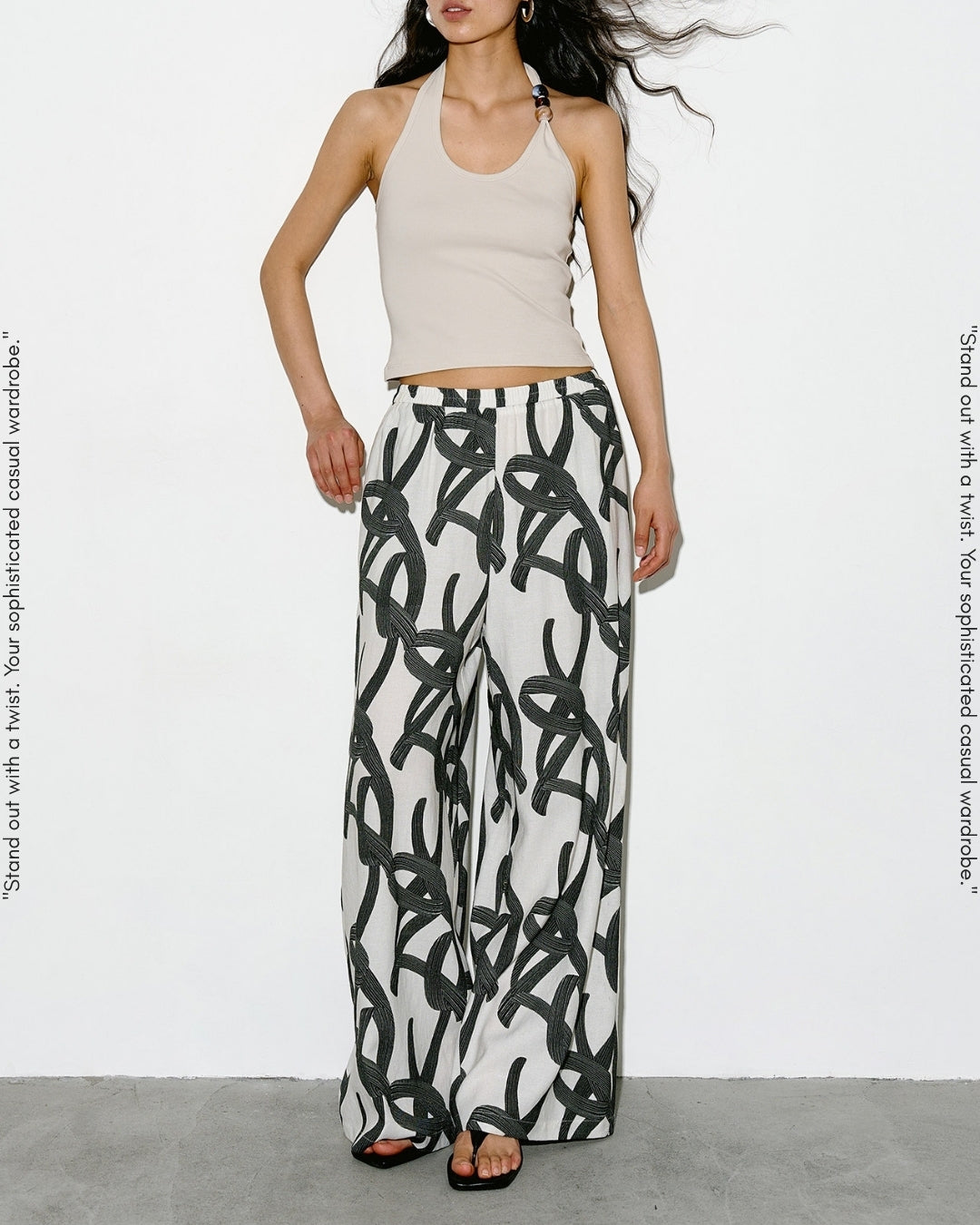 geometric print wide-leg pants【NINE0342】