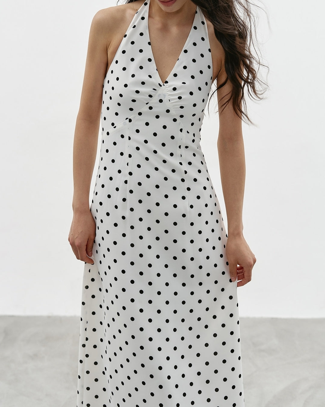 v-neck high waisted dot dress【NINE0334】
