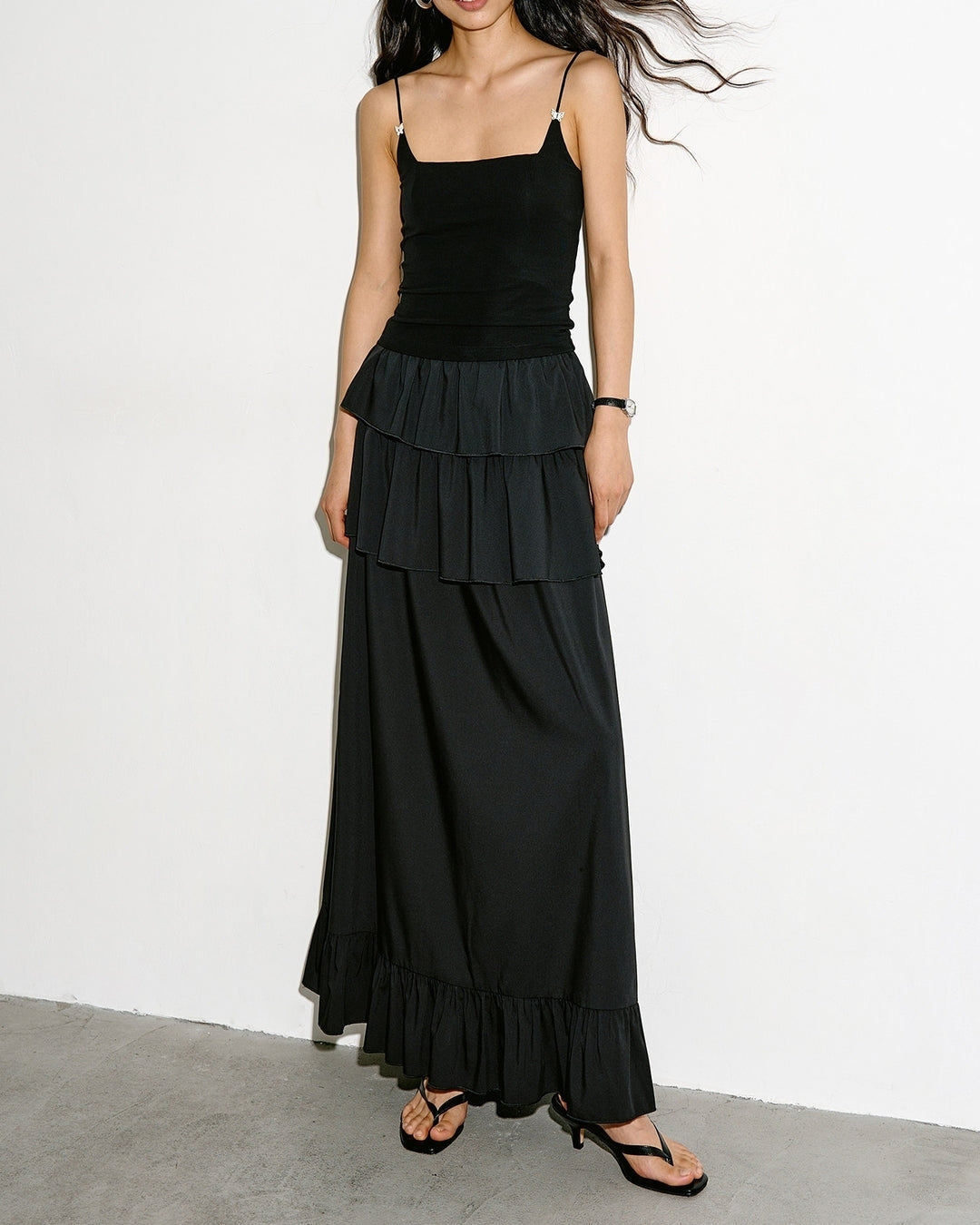 tiered a-line long skirt【NINE0338】