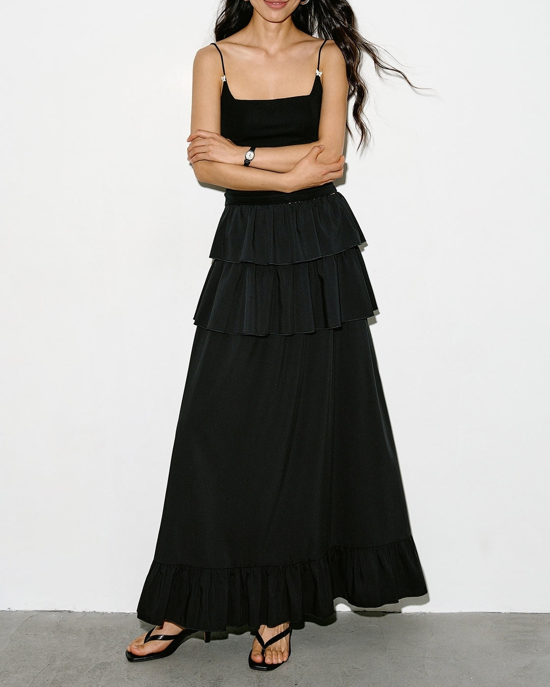 tiered a-line long skirt【NINE0338】