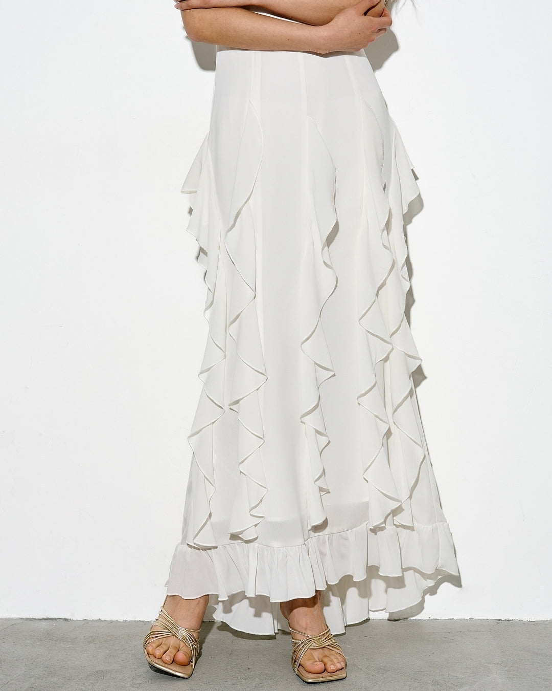 v-neck frilled long one-piece【NINE0343】
