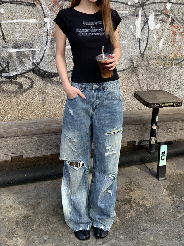 denim damage washed pants【NINE9389】
