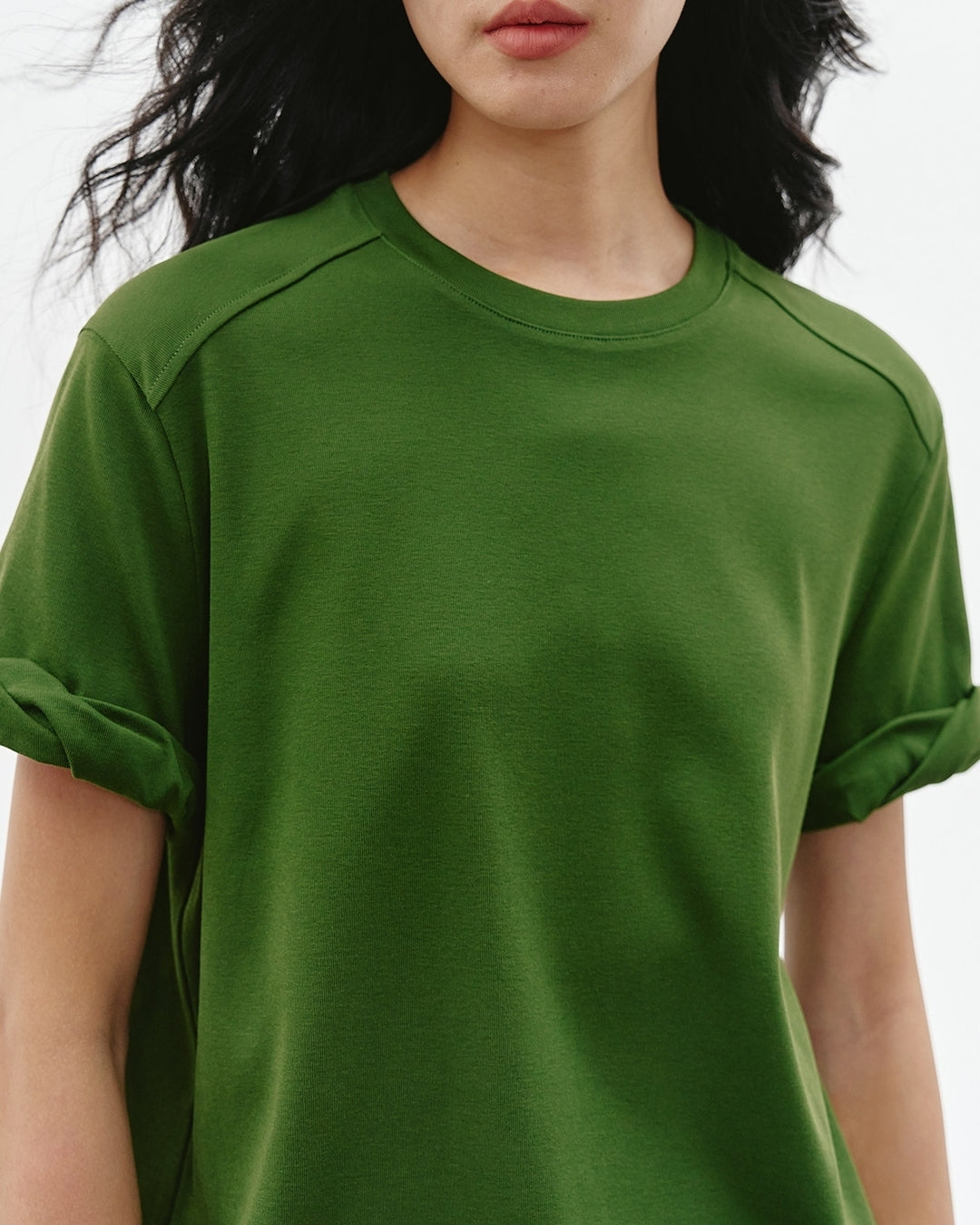 basic t-shirt with roll-up sleeves 2color【NINE0305】