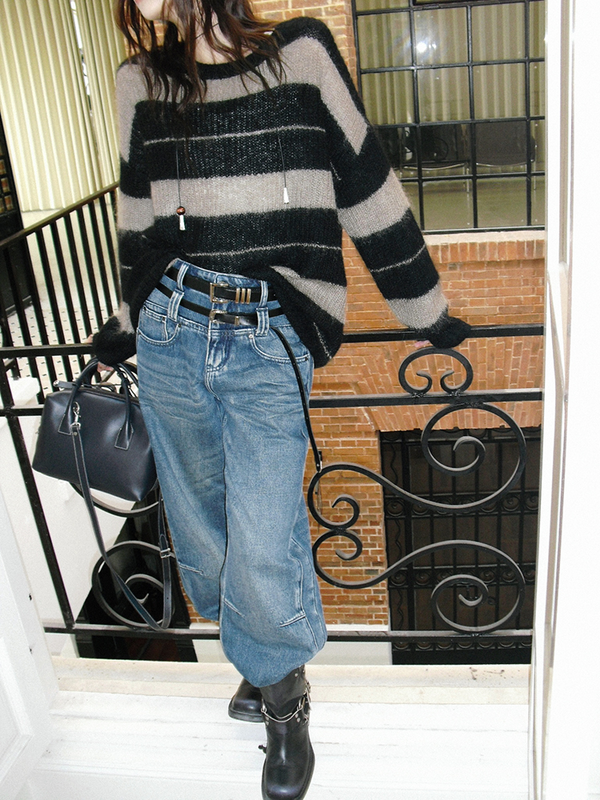 double-belt-loop denim loose pants【NINE8820】