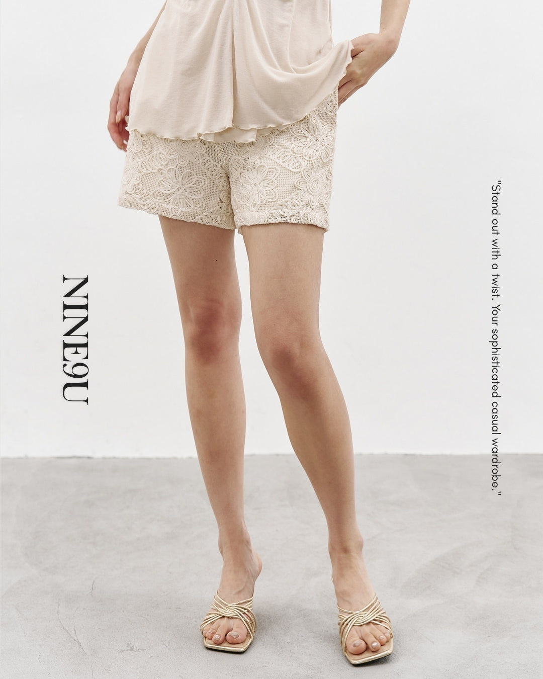 floral-print embroidered shorts【NINE0357】