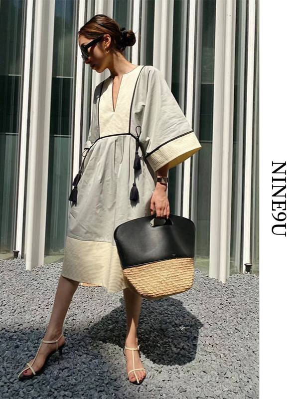 blue bohemia stitch loose middle length shirt skirt【NINE6722】