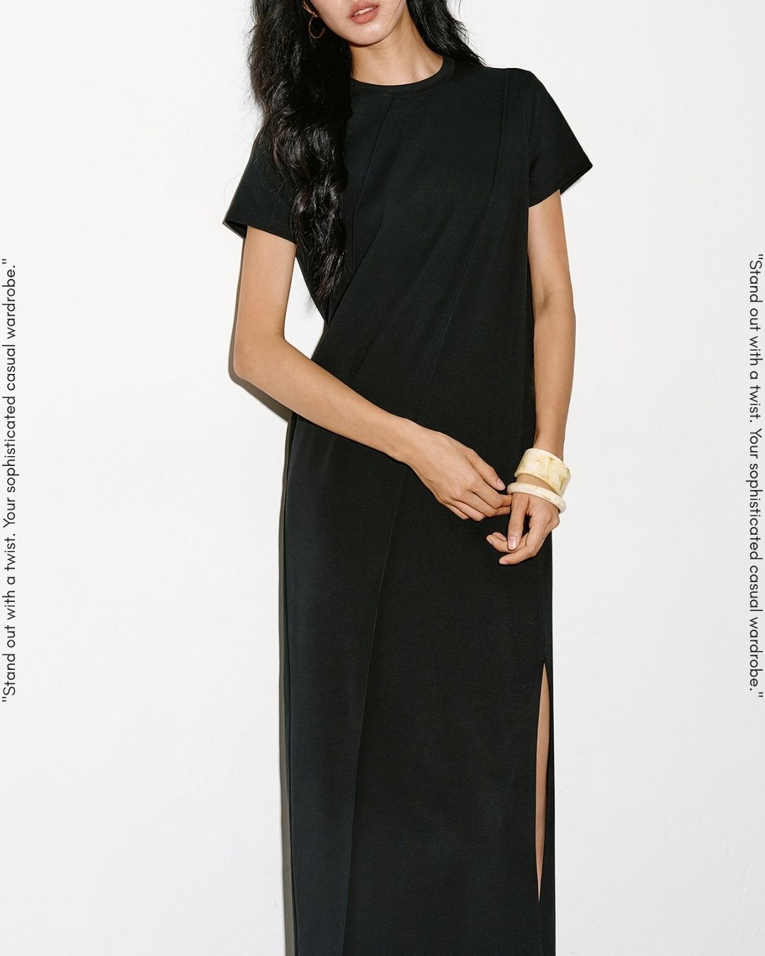 lined side slit one-piece【NINE0314】