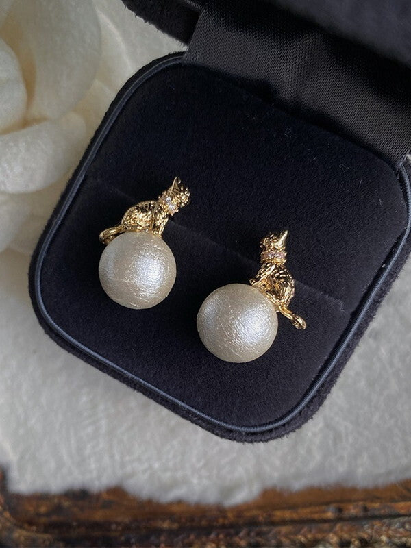 peart feminine cat pierced＆earrings【NINE6699】