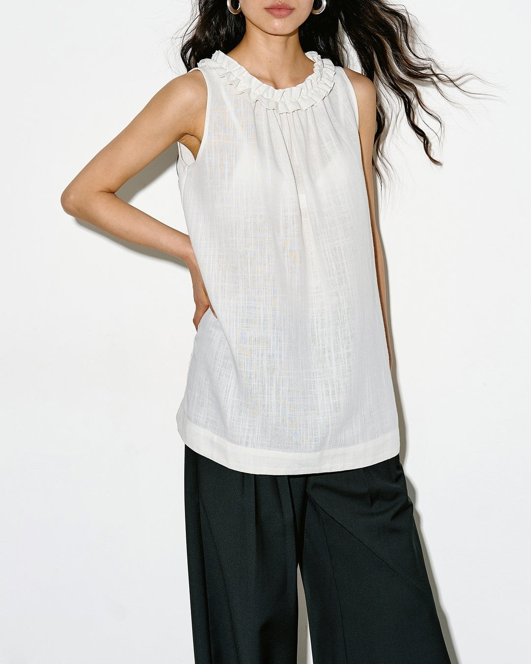 frill-collar sleeveless blouse【NINE0337】