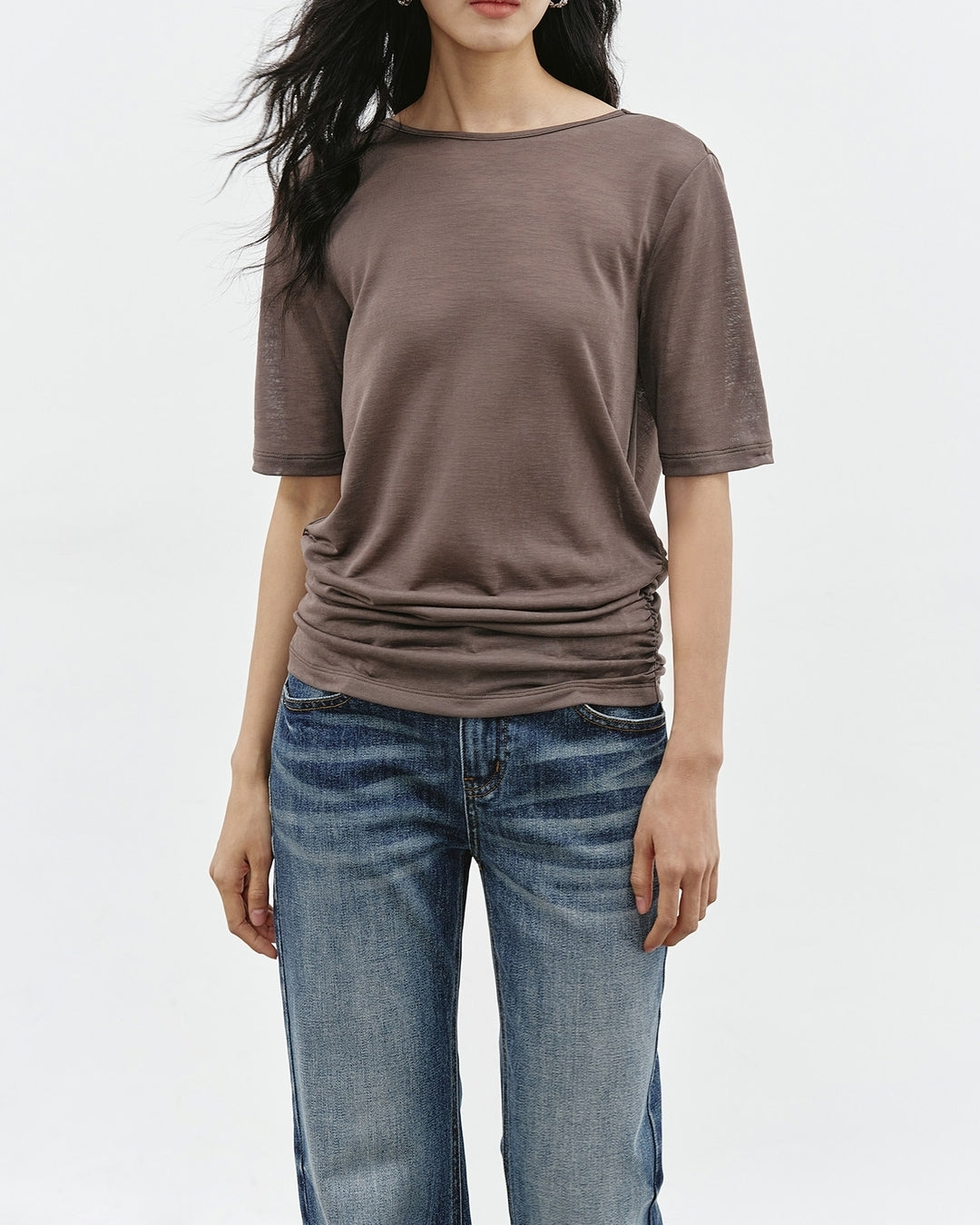 back-open short-sleeve t-shirt 2color【NINE0356】