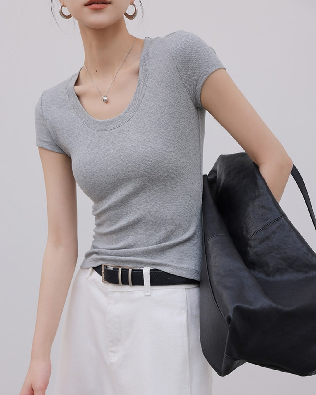 round neck slim tops 3color【NINE0184】
