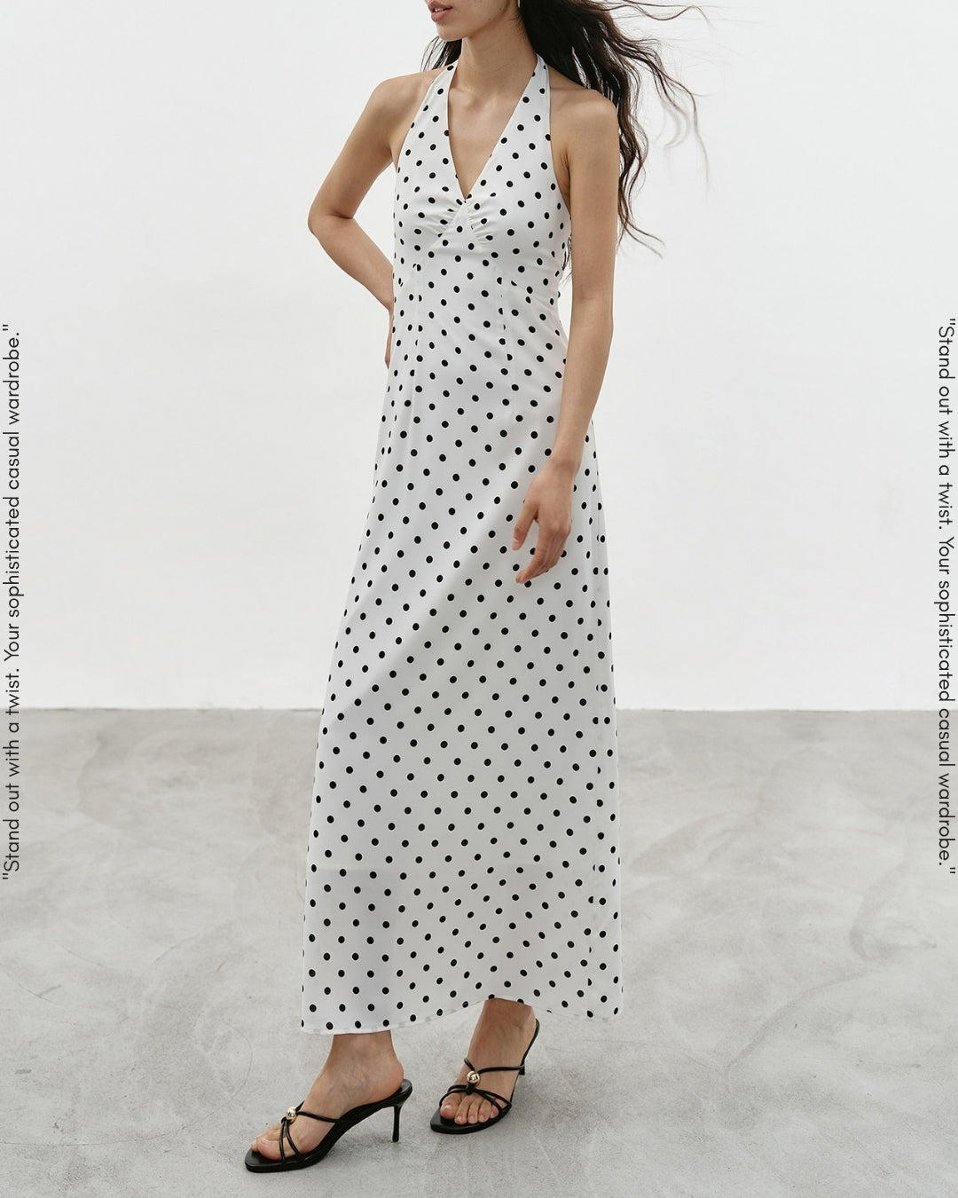 v-neck high waisted dot dress【NINE0334】