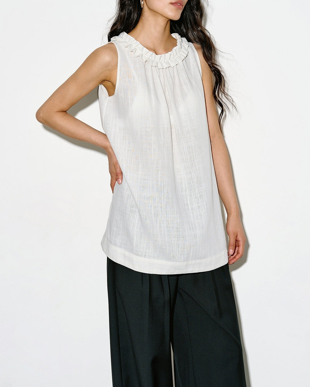 frill-collar sleeveless blouse【NINE0337】