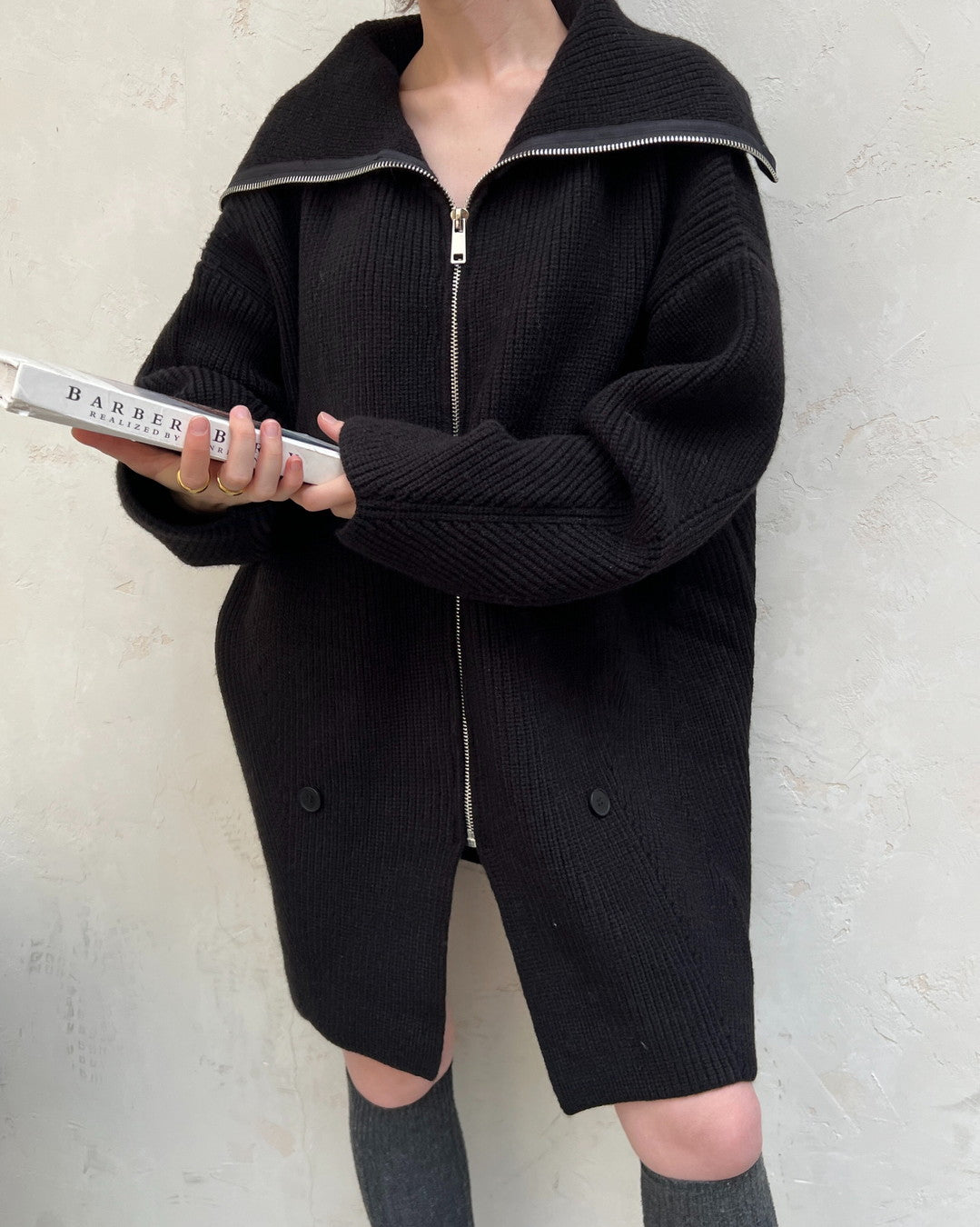 zip up neck knit cardigan jacket 2color 【NINE7271】