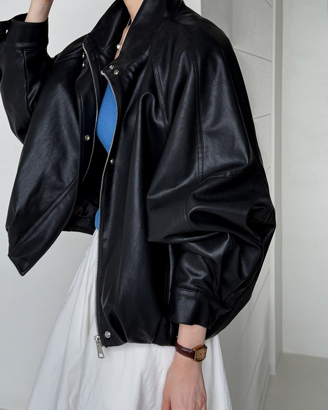 oversized faux leather bomber jacket 1color 【NINE7316】