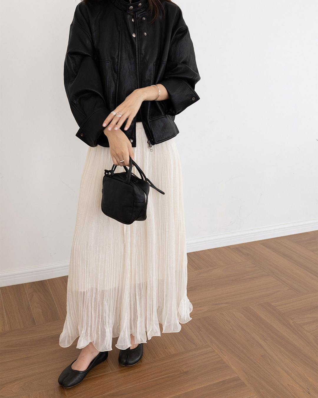crinkled chiffon pleated long skirt 2color 【NINE7299】