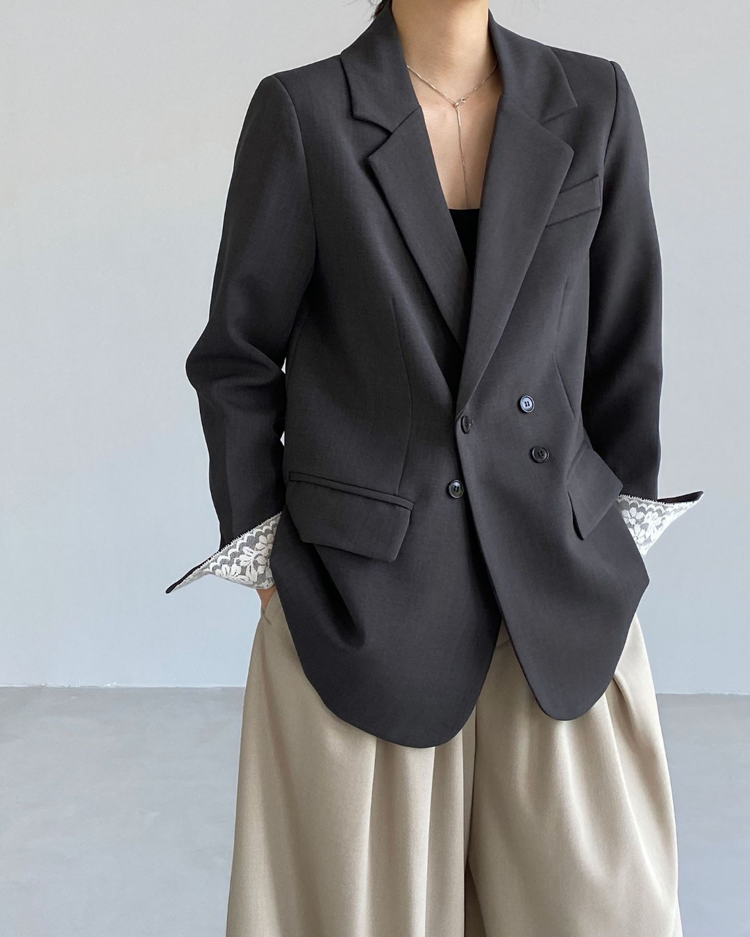 lace cuff double breasted tailored jacket 1color 【NINE7326】