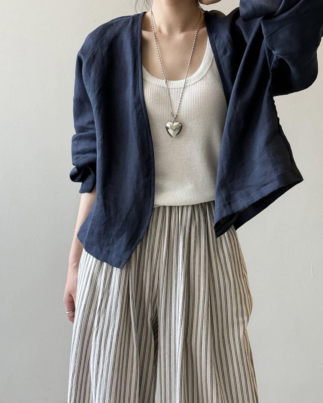 sheer open front loose cardigan 2color 【NINE7318】