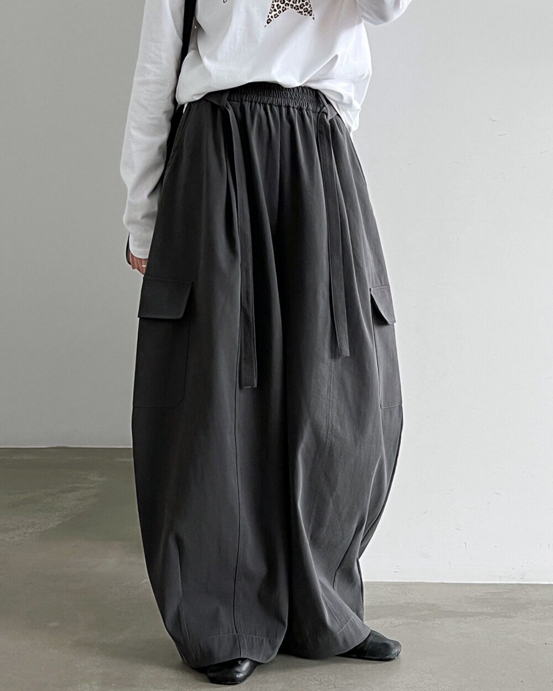 drawstring flap pocket cargo wide leg pants 2color 【NINE7321】
