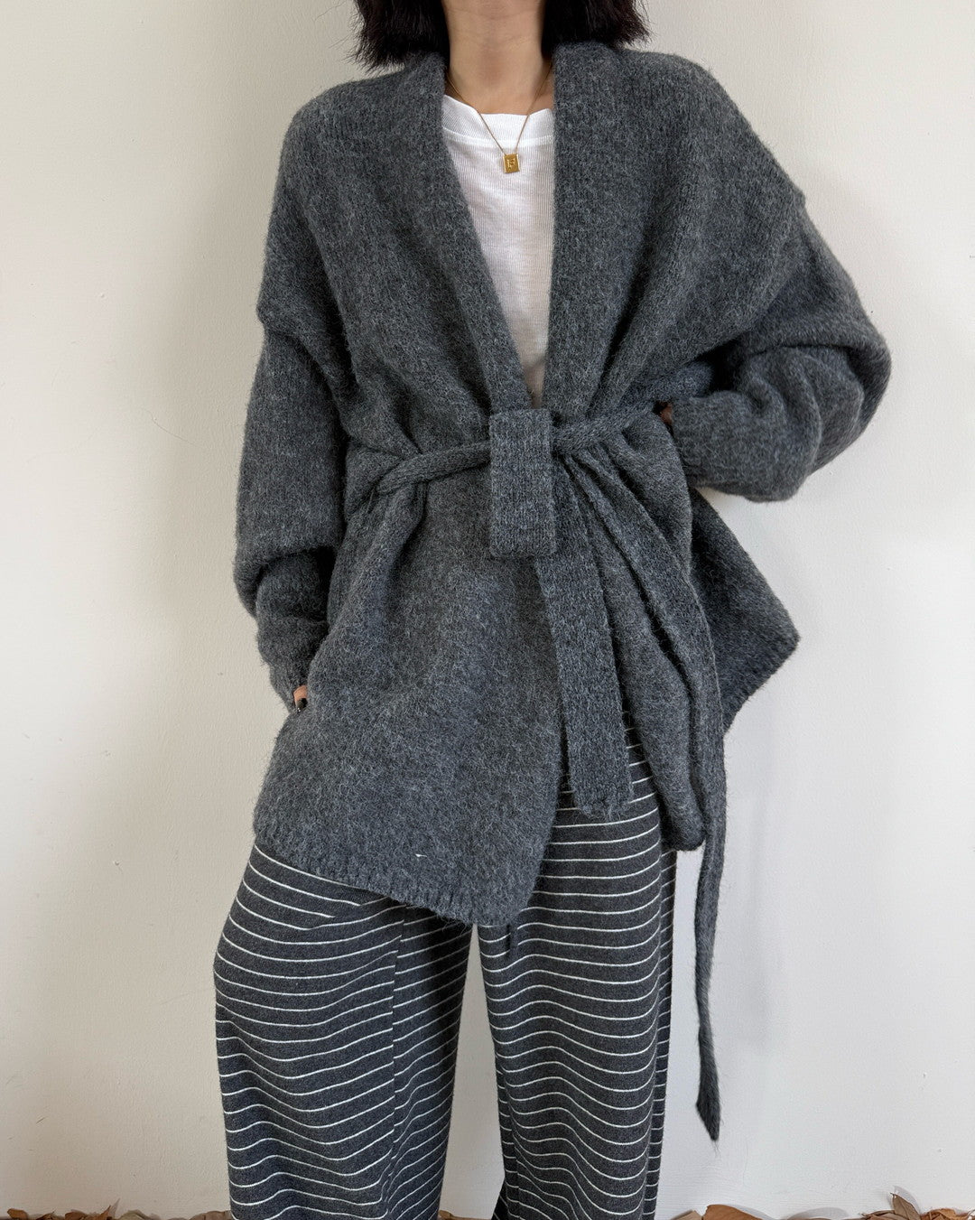 belted open front knit cardigan 2color 【NINE7272】