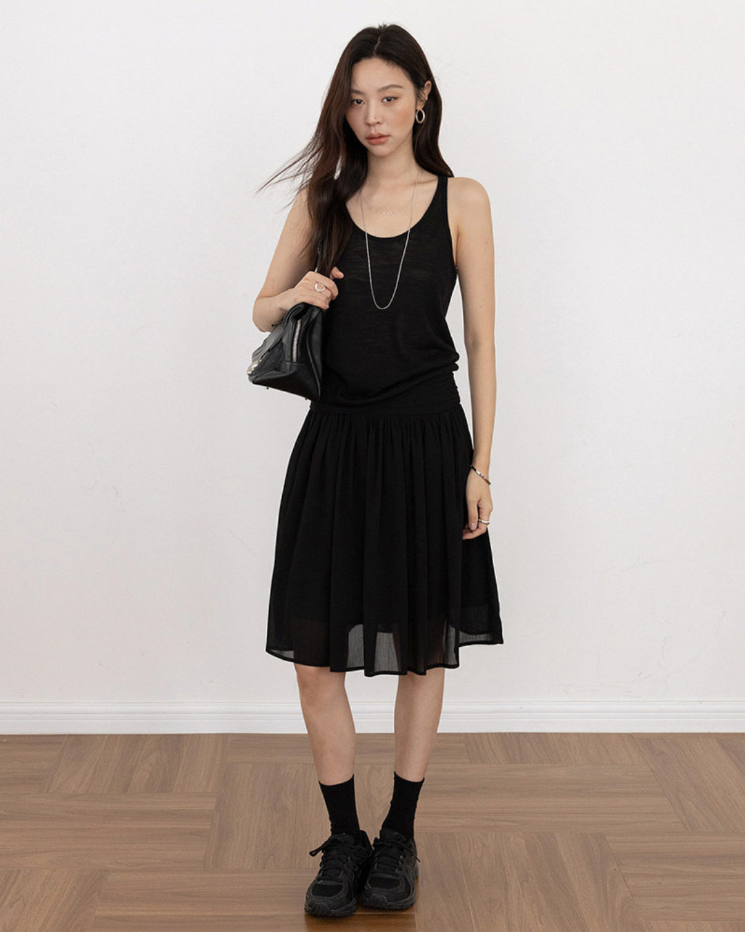 draped waist chiffon flare skirt 3color 【NINE7300】