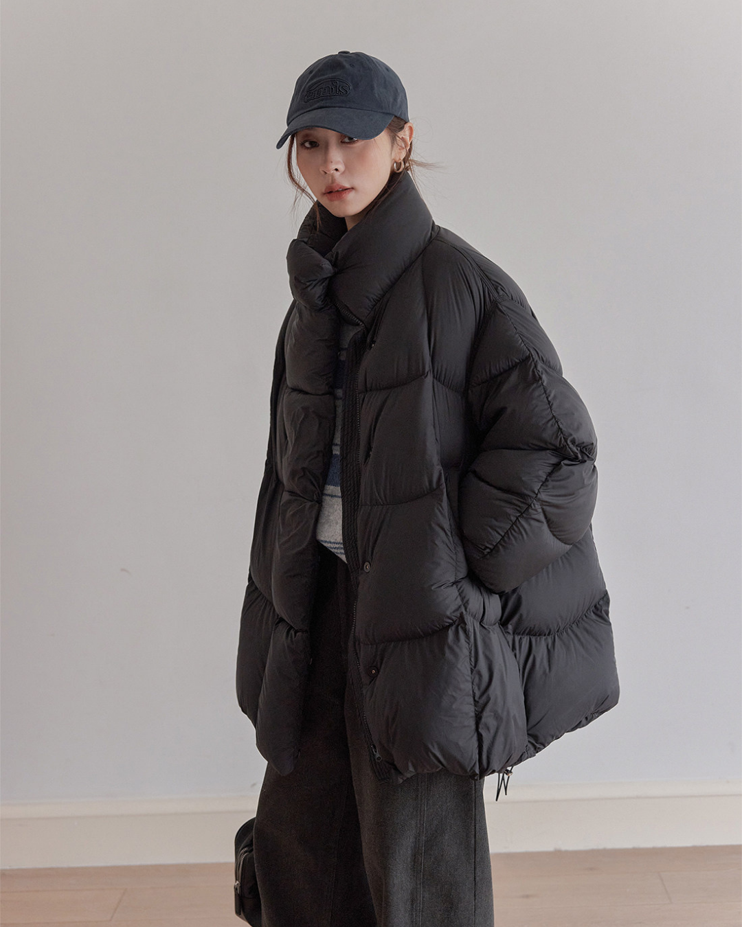 stand collar oversized puffer jacket 2color 【NINE7276】