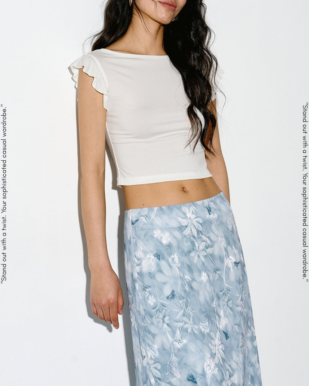 ruffled-sleeve boatneck t-shirt 2color【NINE0326】