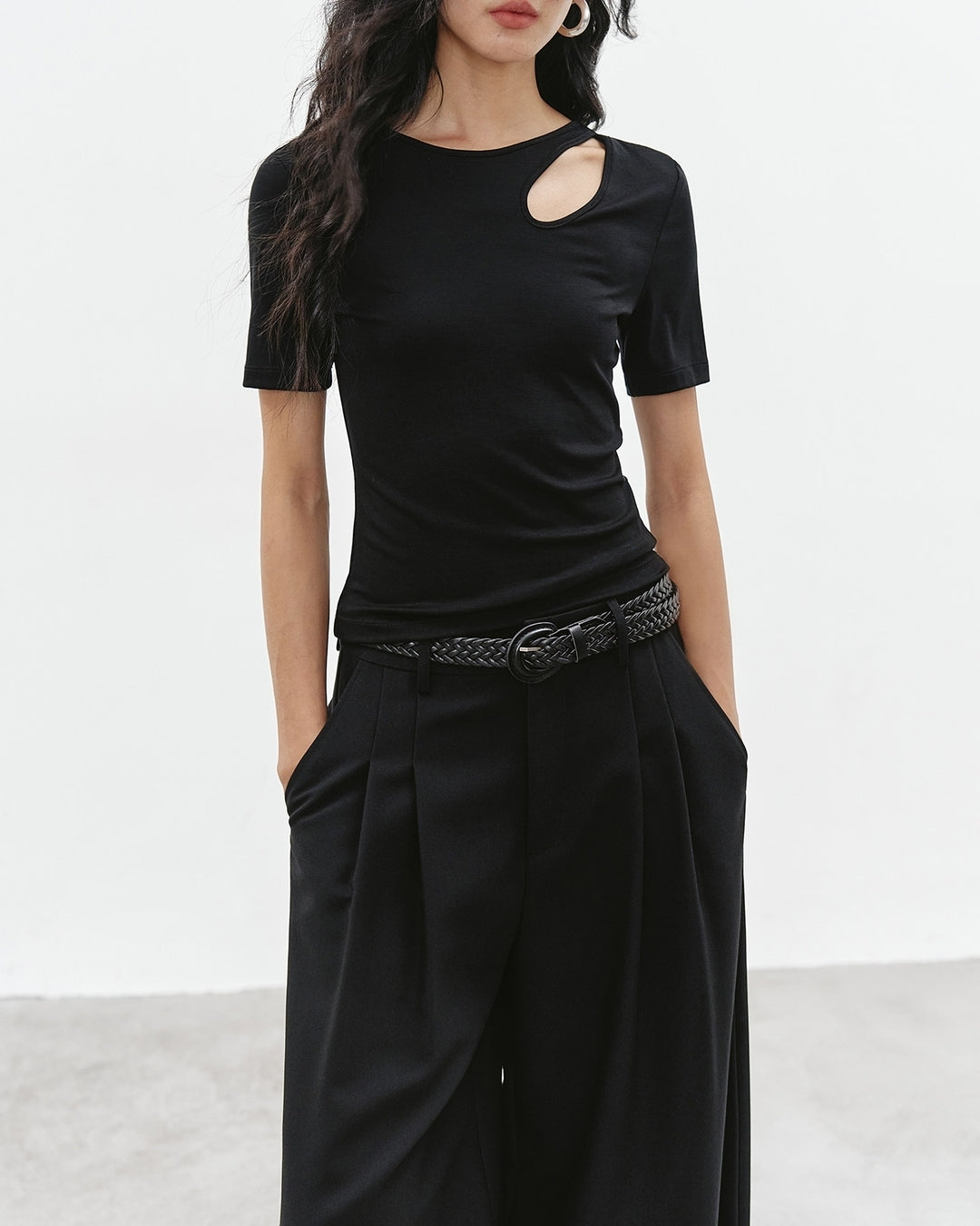 cut-out asymmetrical t-shirt 2color【NINE0310】
