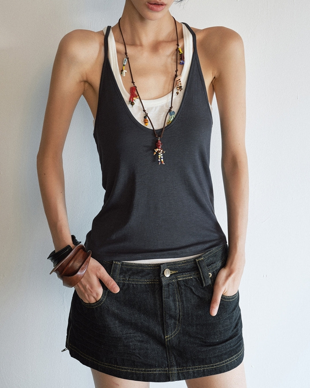 bicolor fake layered camisole 3color【NINE0205】