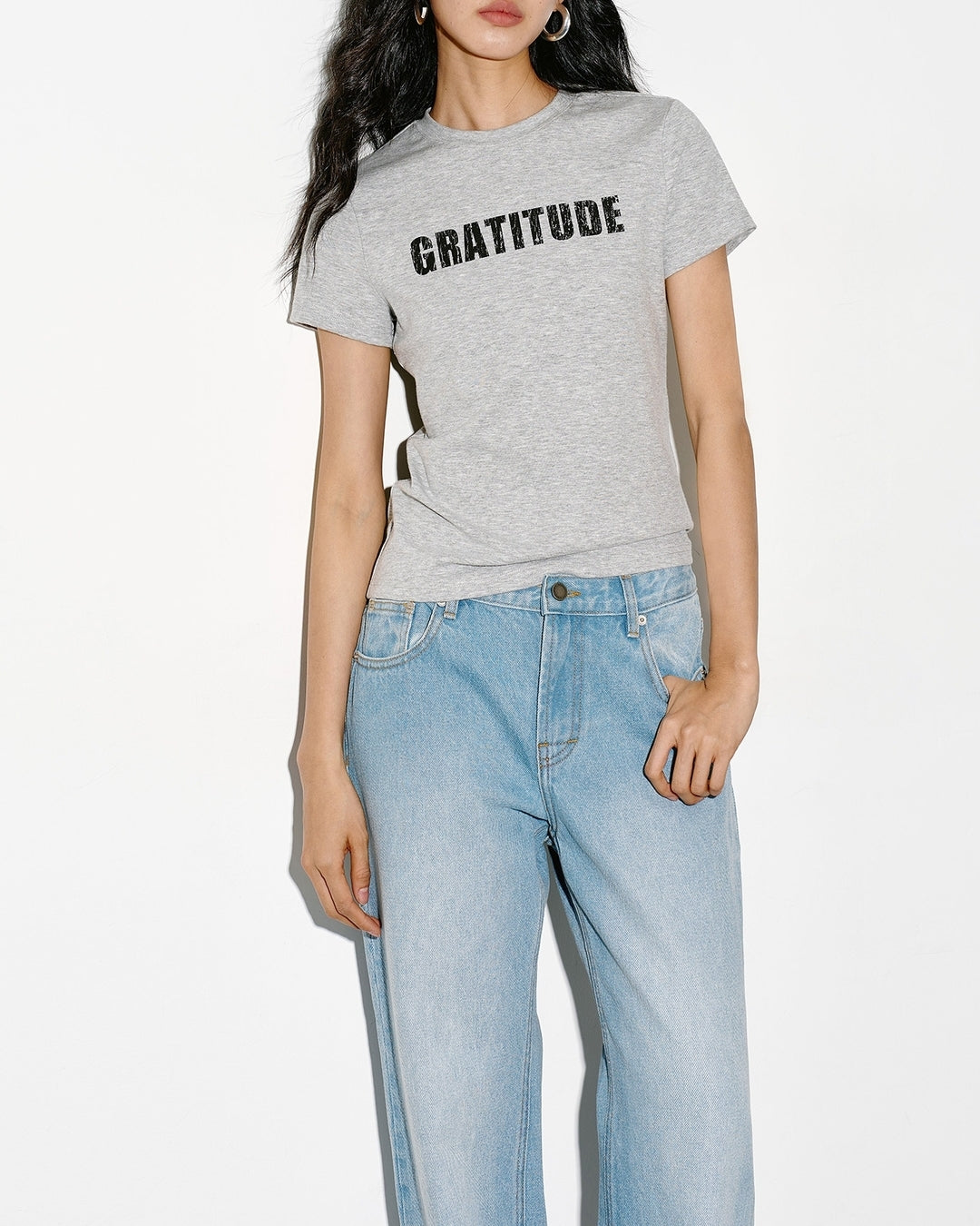 lettering print slim fit t-shirt 2color【NINE0354】