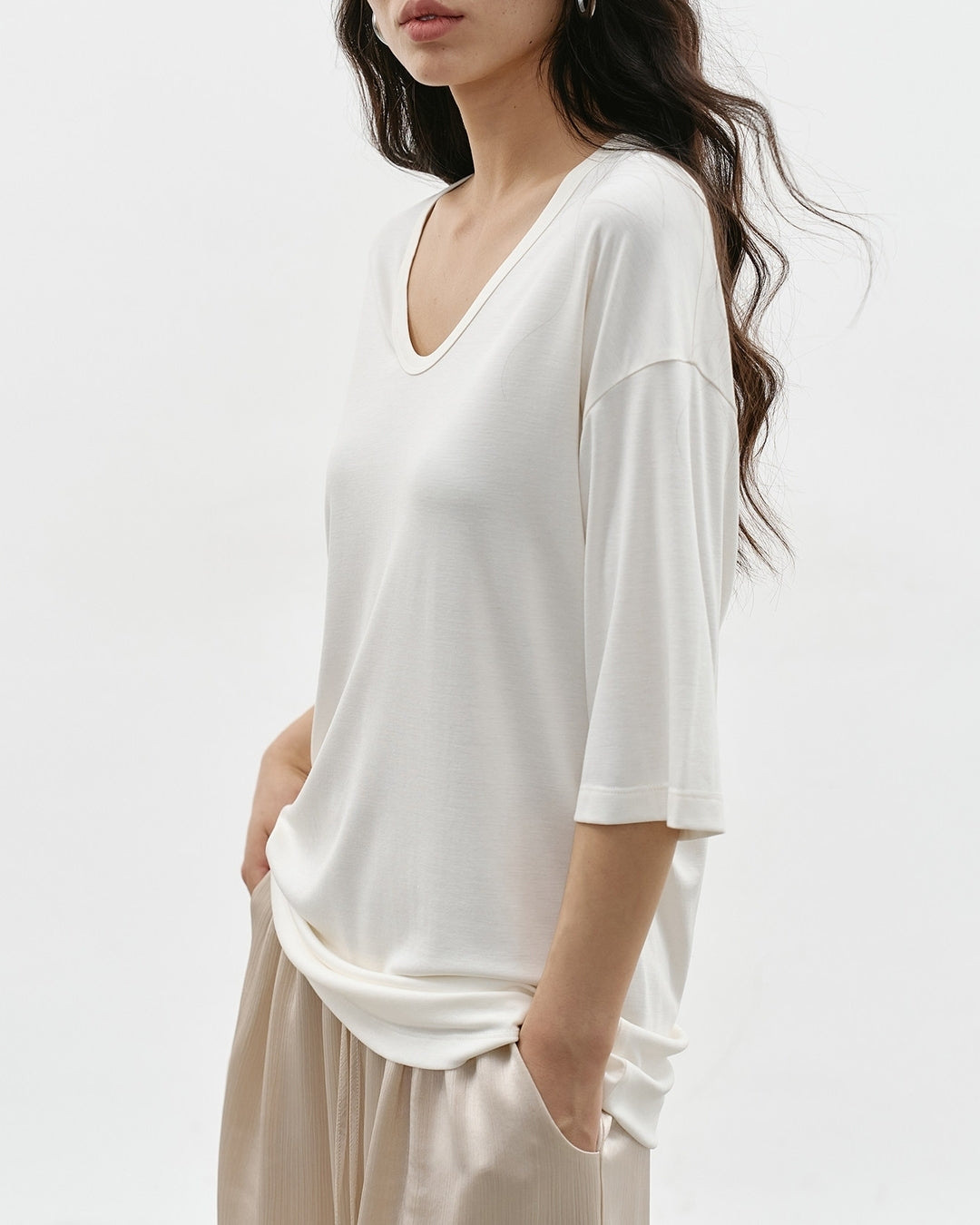 u-neck short sleeve t-shirt 2color【NINE0348】