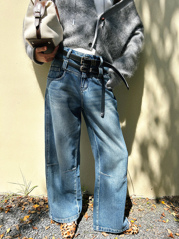 double-belt-loop denim loose pants【NINE8820】
