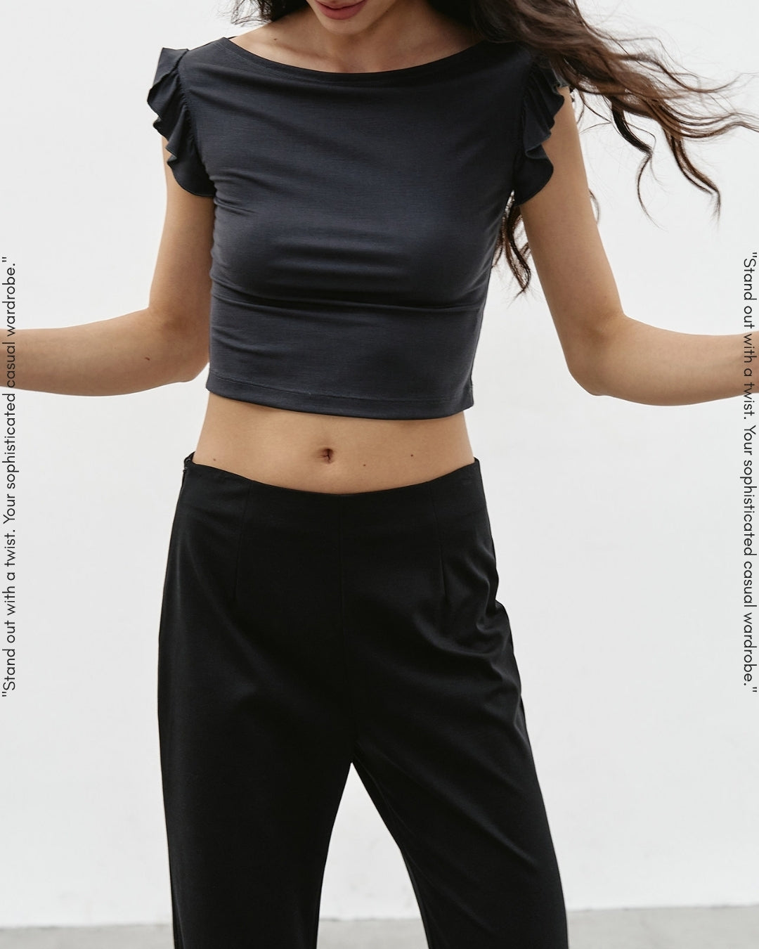 ruffled-sleeve boatneck t-shirt 2color【NINE0326】