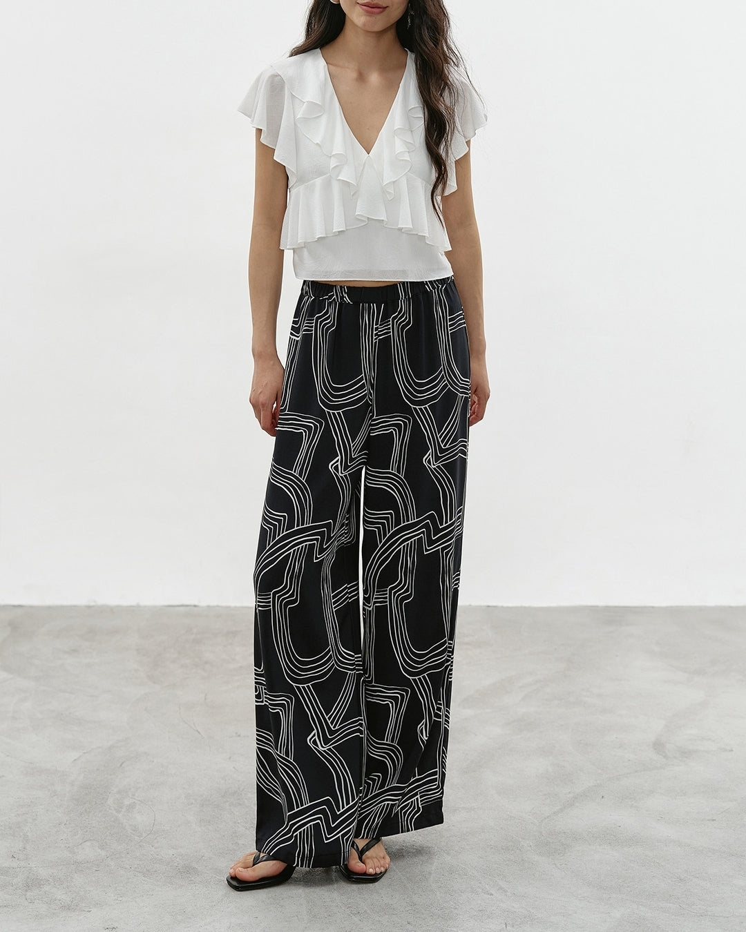 geometric-patterned wide leg pants【NINE0328】