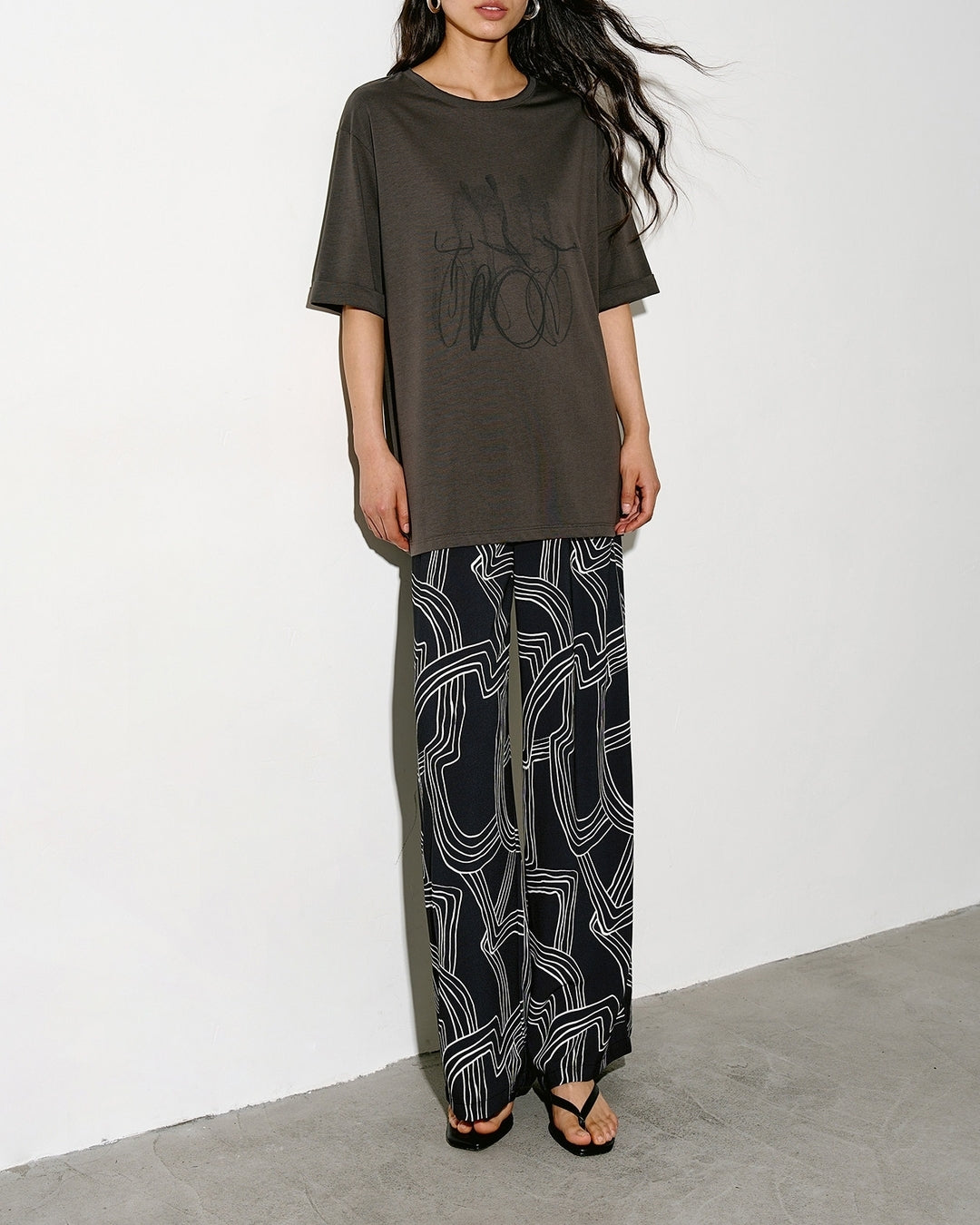 geometric-patterned wide leg pants【NINE0328】