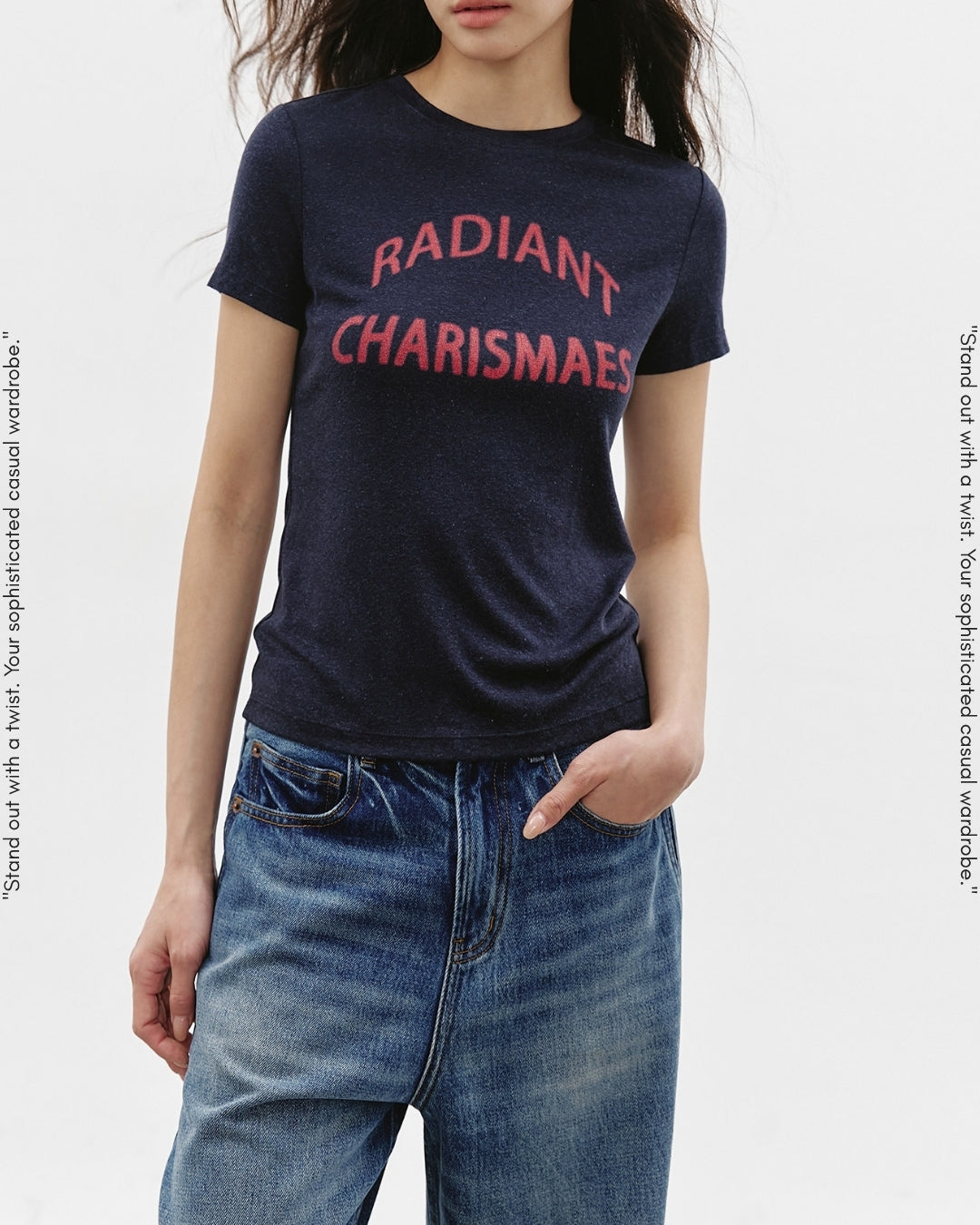 lettering print slim fit t-shirt 2color【NINE0350】