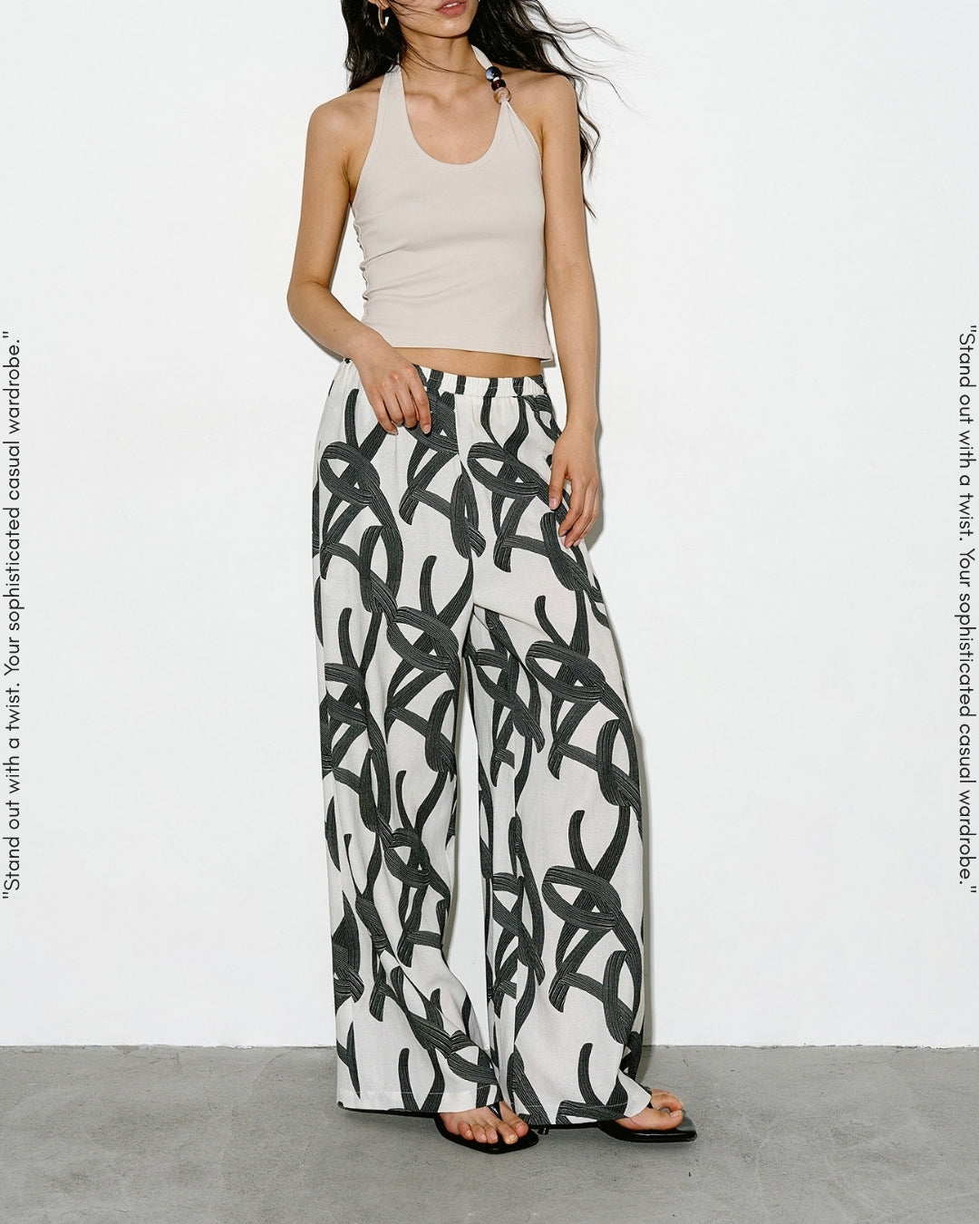 geometric print wide-leg pants【NINE0342】